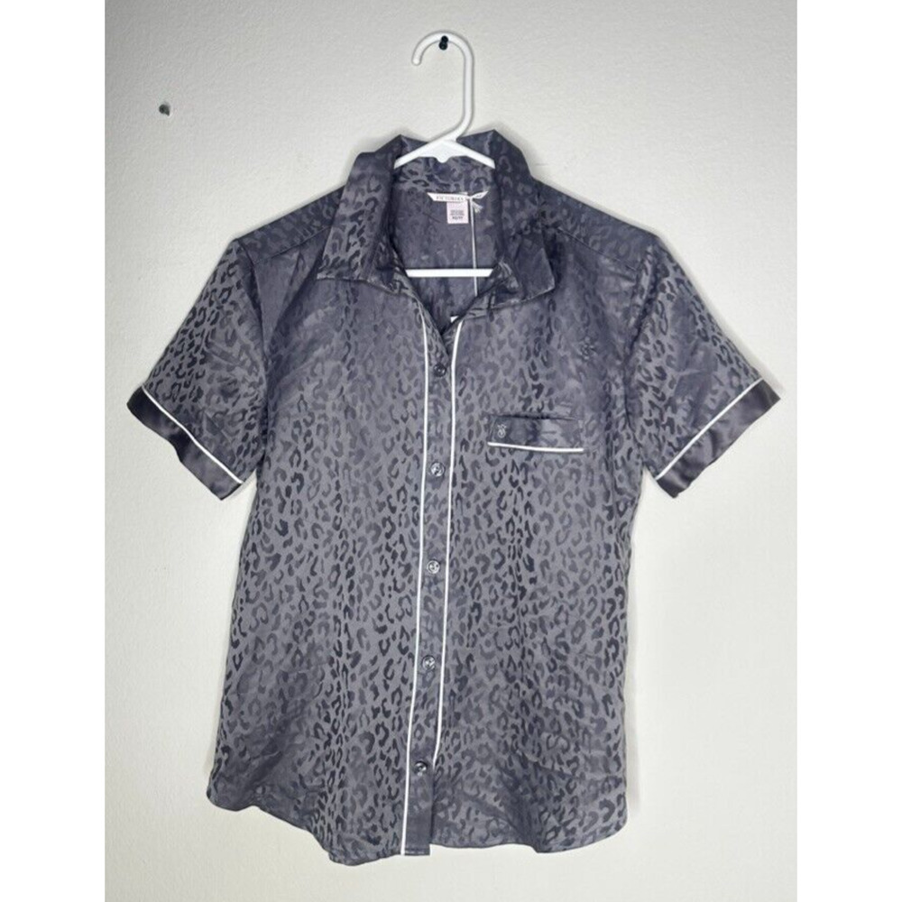 NEW TAGS Victoria's Secret PJ Top Satin Gray Silver Collar Shortsleeve XS/TP - Picture 2 of 12